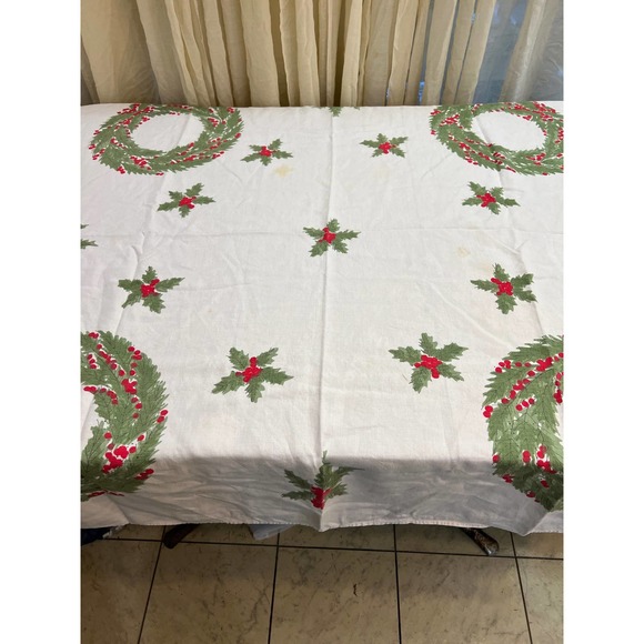 Vintage Tablecloth Christmas Holiday VERA NEUMANN 48" x 48" - Picture 1 of 6